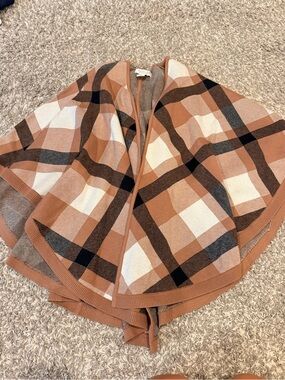 Rachel Zoe Brown Ivory and Black Plaid Knit Poncho